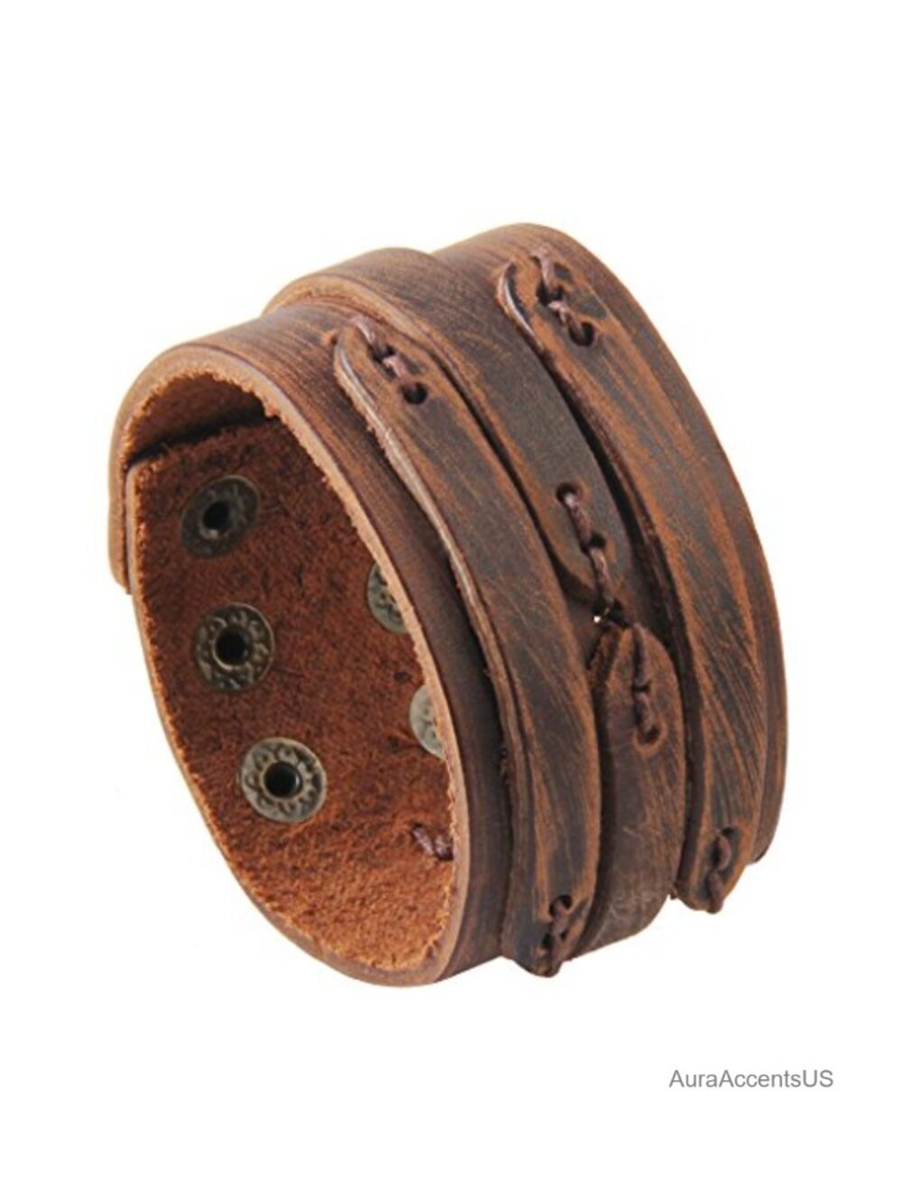 Genuine Leather Punk Cuff Bracelet Adjustable Wrap Gothic Armor Cuff